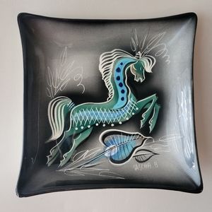 Vintage Sascha Brastoff Pottery Square Plate Dish with Horse ~ Mid-Century Cool!